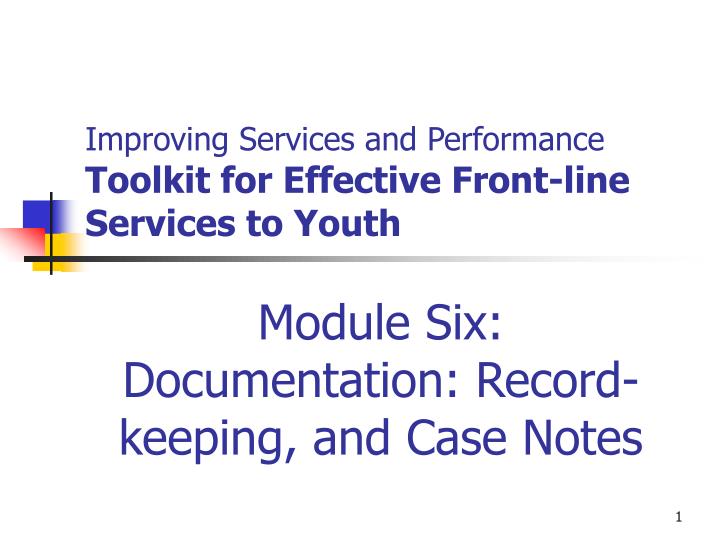 improving services and performance toolkit for effective front line services to youth