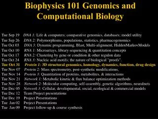 Biophysics 101 Genomics and Computational Biology