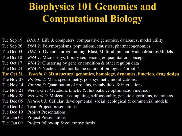 biophysics 101 genomics and computational biology