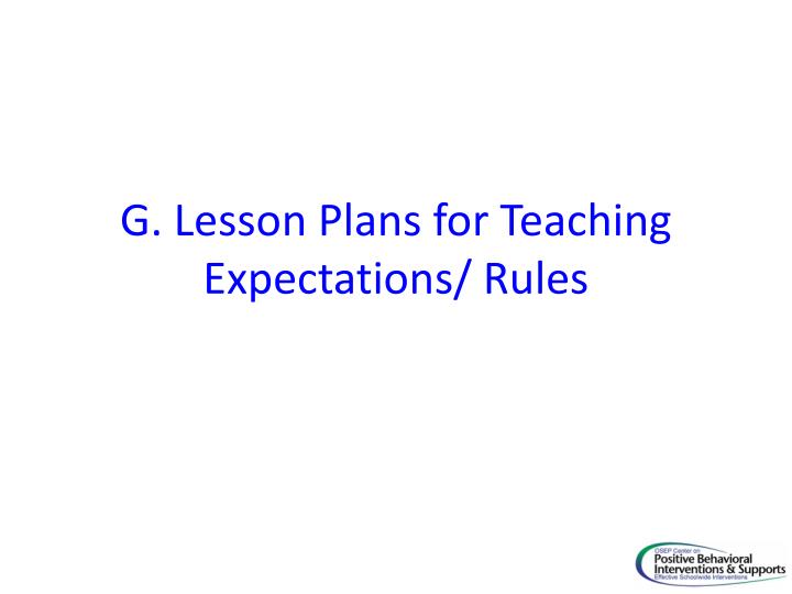 g lesson plans for teaching expectations rules