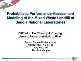 Probabilistic Performance-Assessment Modeling of the Mixed Waste Landfill at Sandia National Laboratories