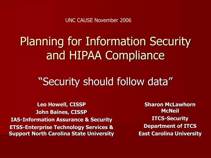 planning for information security and hipaa compliance