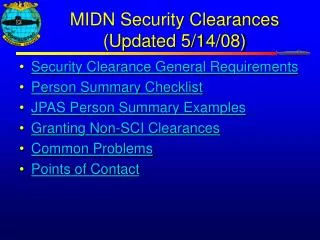 MIDN Security Clearances (Updated 5/14/08)