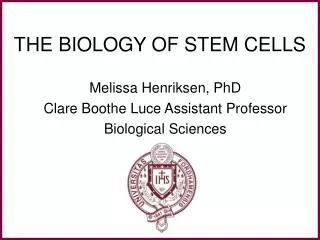 THE BIOLOGY OF STEM CELLS