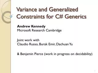 Variance and Generalized Constraints for C# Generics