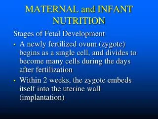 MATERNAL and INFANT NUTRITION