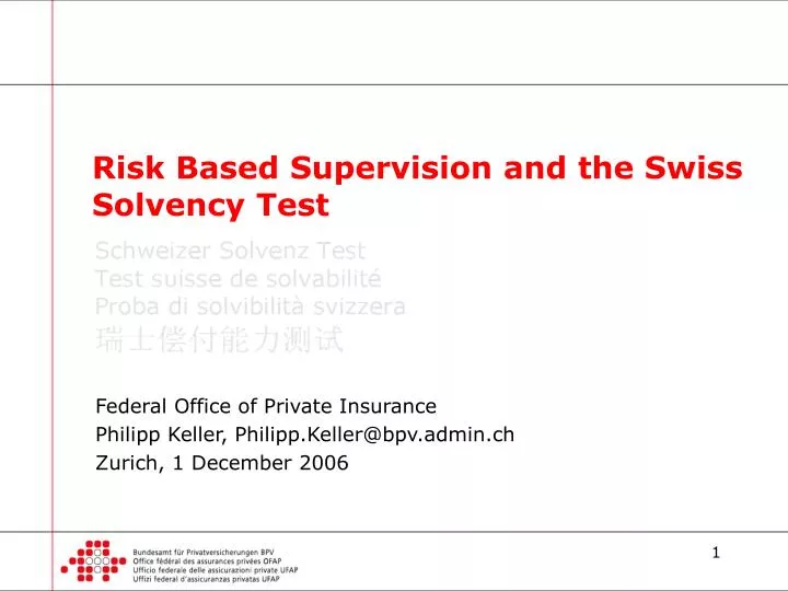 risk based supervision and the swiss solvency test