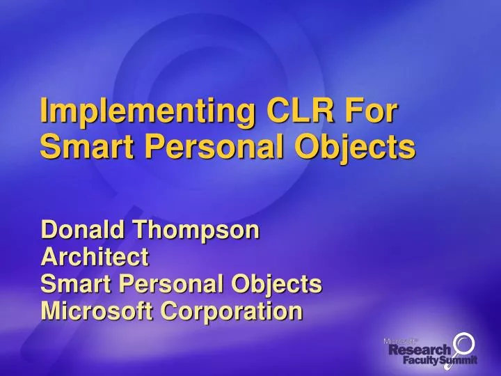 implementing clr for smart personal objects