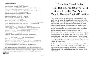 Transition Timeline for Children and Adolescents with Special Health Care Needs: Chronic Illnesses / Physical Disabilit