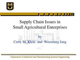 Supply Chain Issues in Small Agricultural Enterprises