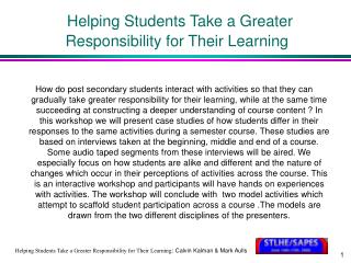 Helping Students Take a Greater Responsibility for Their Learning