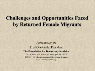 Challenges and Opportunities Faced by Returned Female Migrants