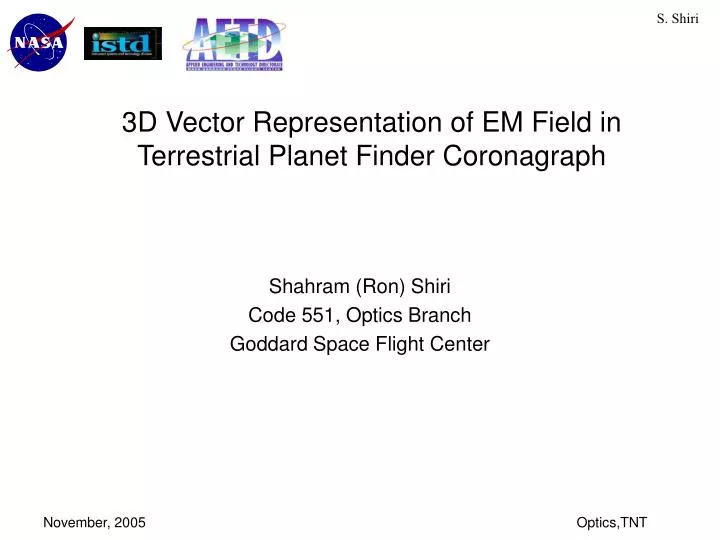 3d vector representation of em field in terrestrial planet finder coronagraph