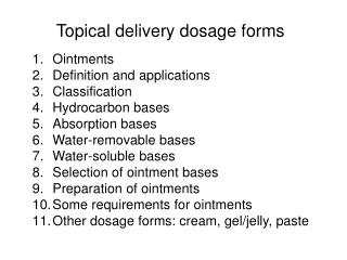 Topical delivery dosage forms