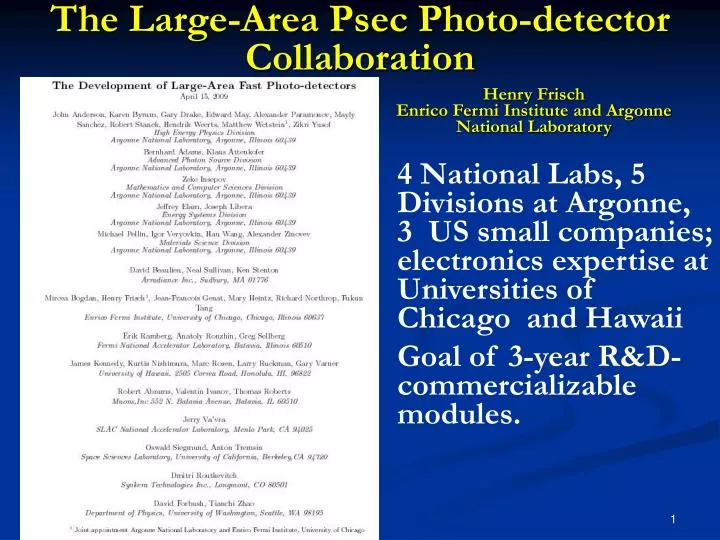 the large area psec photo detector collaboration