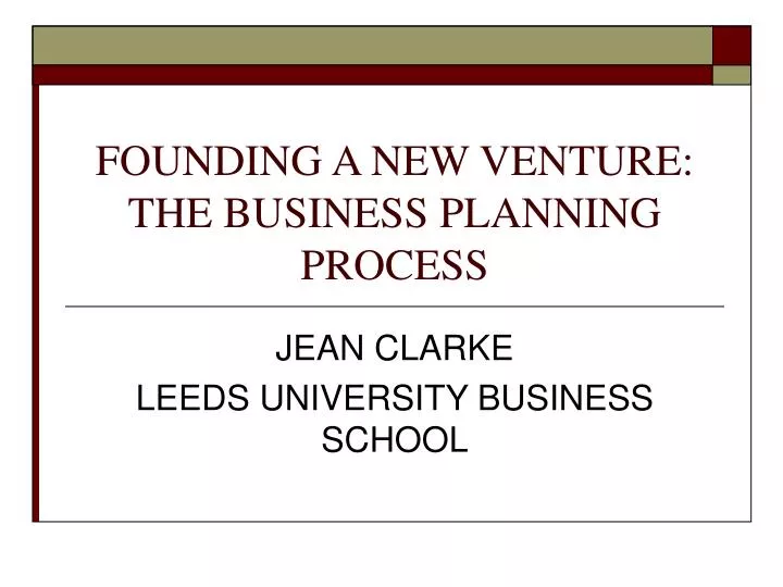 founding a new venture the business planning process