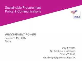Sustainable Procurement Policy &amp; Communications
