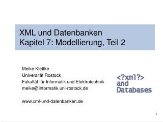 XML und Datenbanken Kapitel 7: Modellierung, Teil 2