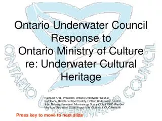 Ontario Underwater Council Response to Ontario Ministry of Culture re: Underwater Cultural Heritage