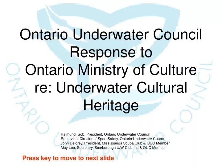 ontario underwater council response to ontario ministry of culture re underwater cultural heritage