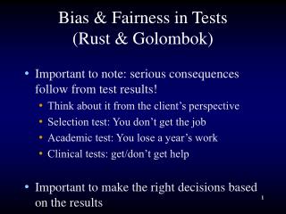 Bias &amp; Fairness in Tests (Rust &amp; Golombok)