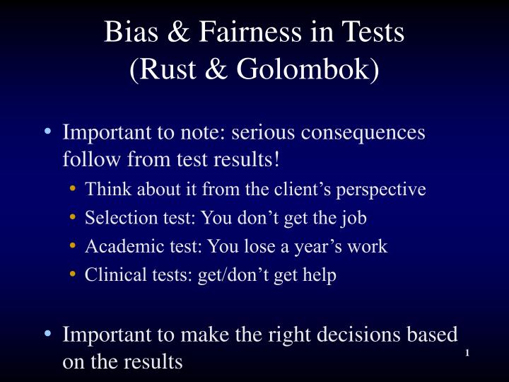 bias fairness in tests rust golombok