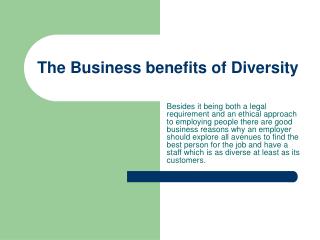 The Business benefits of Diversity