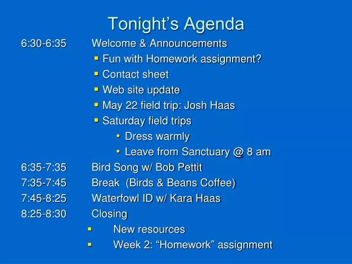 tonight s agenda