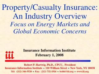 Property/Casualty Insurance: An Industry Overview Focus on Energy Markets and Global Economic Concerns