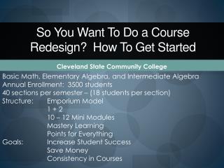 So You Want To Do a Course Redesign? How To Get Started