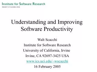 Understanding and Improving Software Productivity