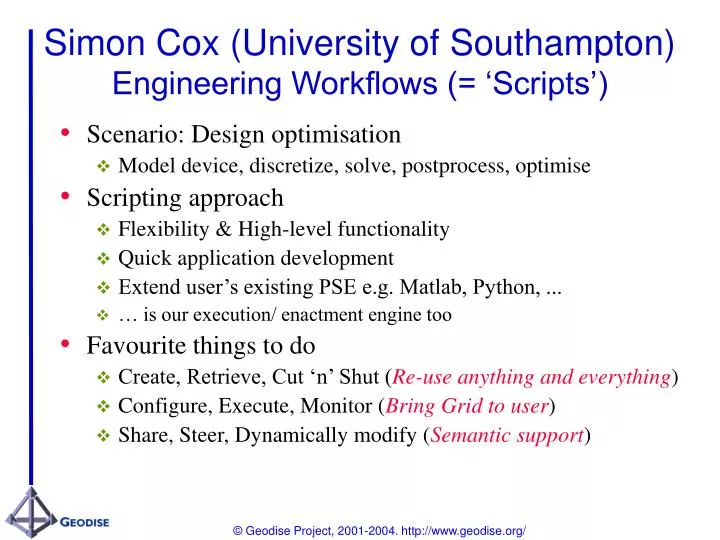 simon cox university of southampton engineering workflows scripts