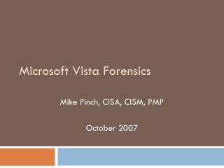 Microsoft Vista Forensics