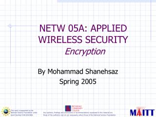 NETW 05A: APPLIED WIRELESS SECURITY Encryption
