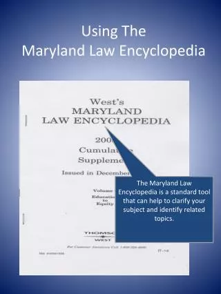 Using The Maryland Law Encyclopedia