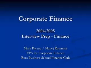 Corporate Finance 2004-2005 Interview Prep - Finance