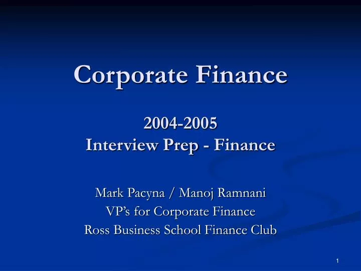 corporate finance 2004 2005 interview prep finance