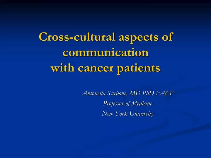 cross cultural aspects of communication with cancer patients
