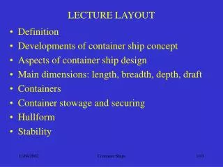 LECTURE LAYOUT