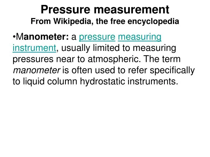 pressure measurement from wikipedia the free encyclopedia