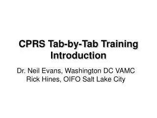 CPRS Tab-by-Tab Training Introduction