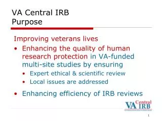 VA Central IRB Purpose