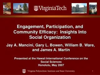 Engagement, Participation, and Community Efficacy: Insights Into Social Organization