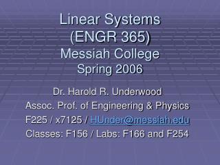 linear systems engr 365 messiah college spring 2006