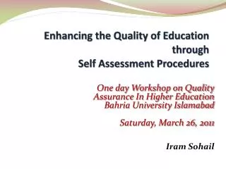 Enhancing the Quality of Education through Self Assessment Procedures