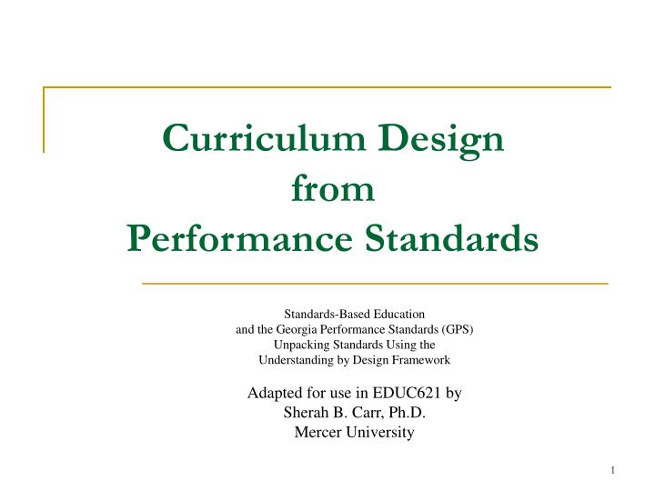 curriculum design from performance standards