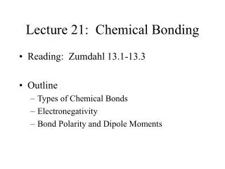Lecture 21: Chemical Bonding
