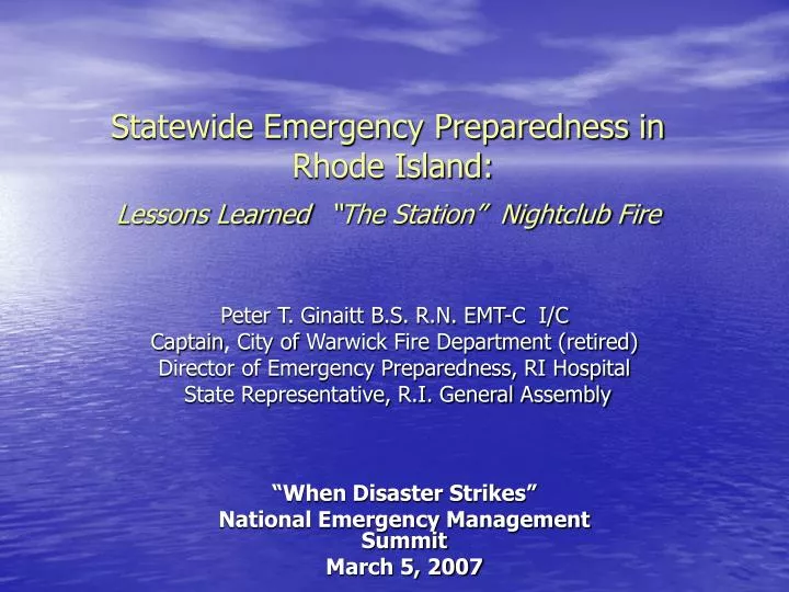 statewide emergency preparedness in rhode island lessons learned the station nightclub fire