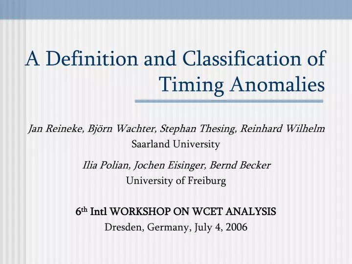 a definition and classification of timing anomalies