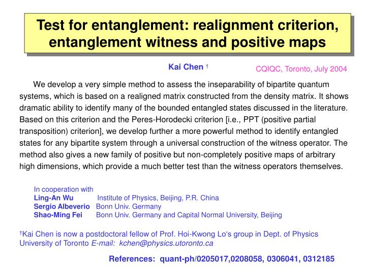 test for entanglement realignment criterion entanglement witness and positive maps